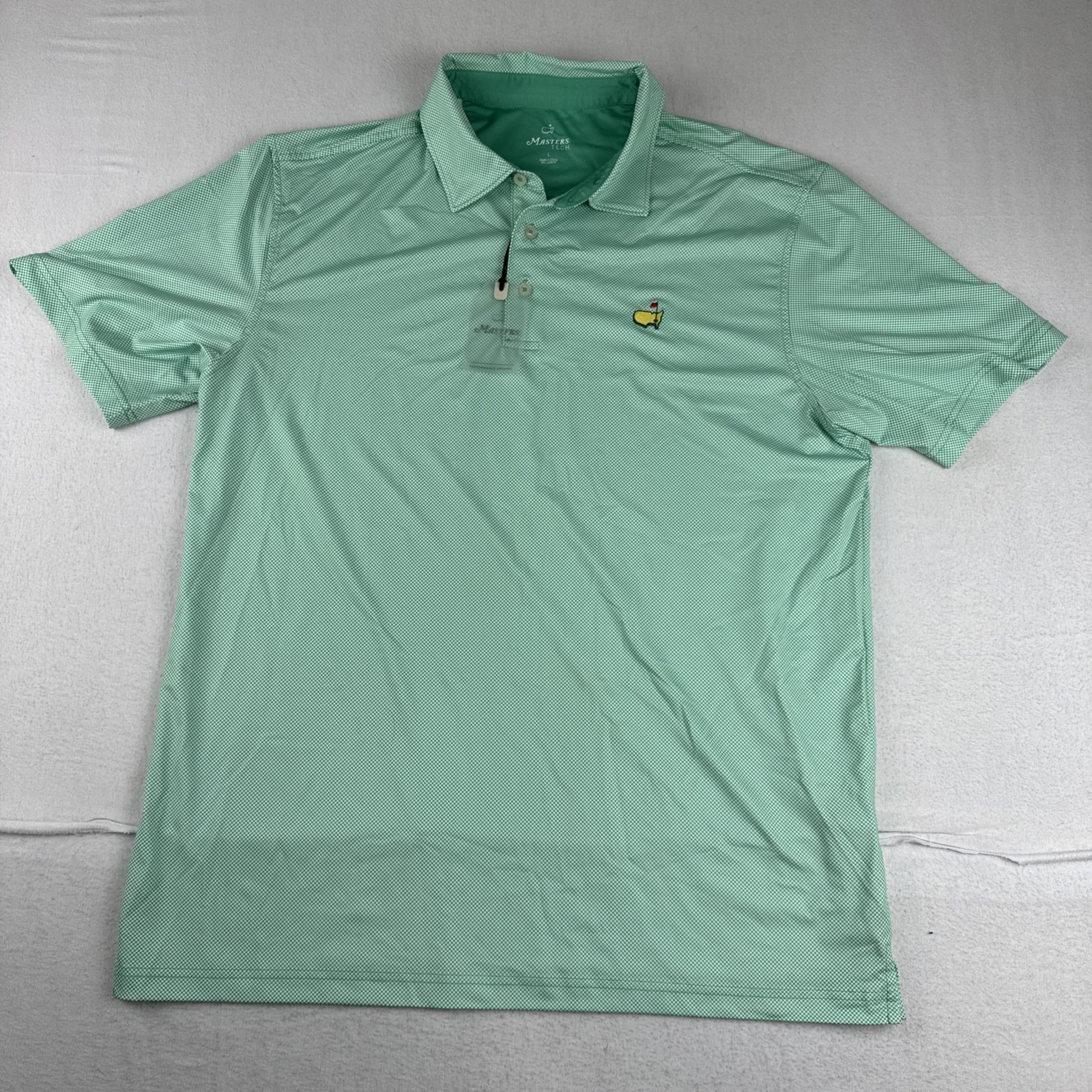 New Masters Tech Mens Masters Golf Performance Polo L Green White Check